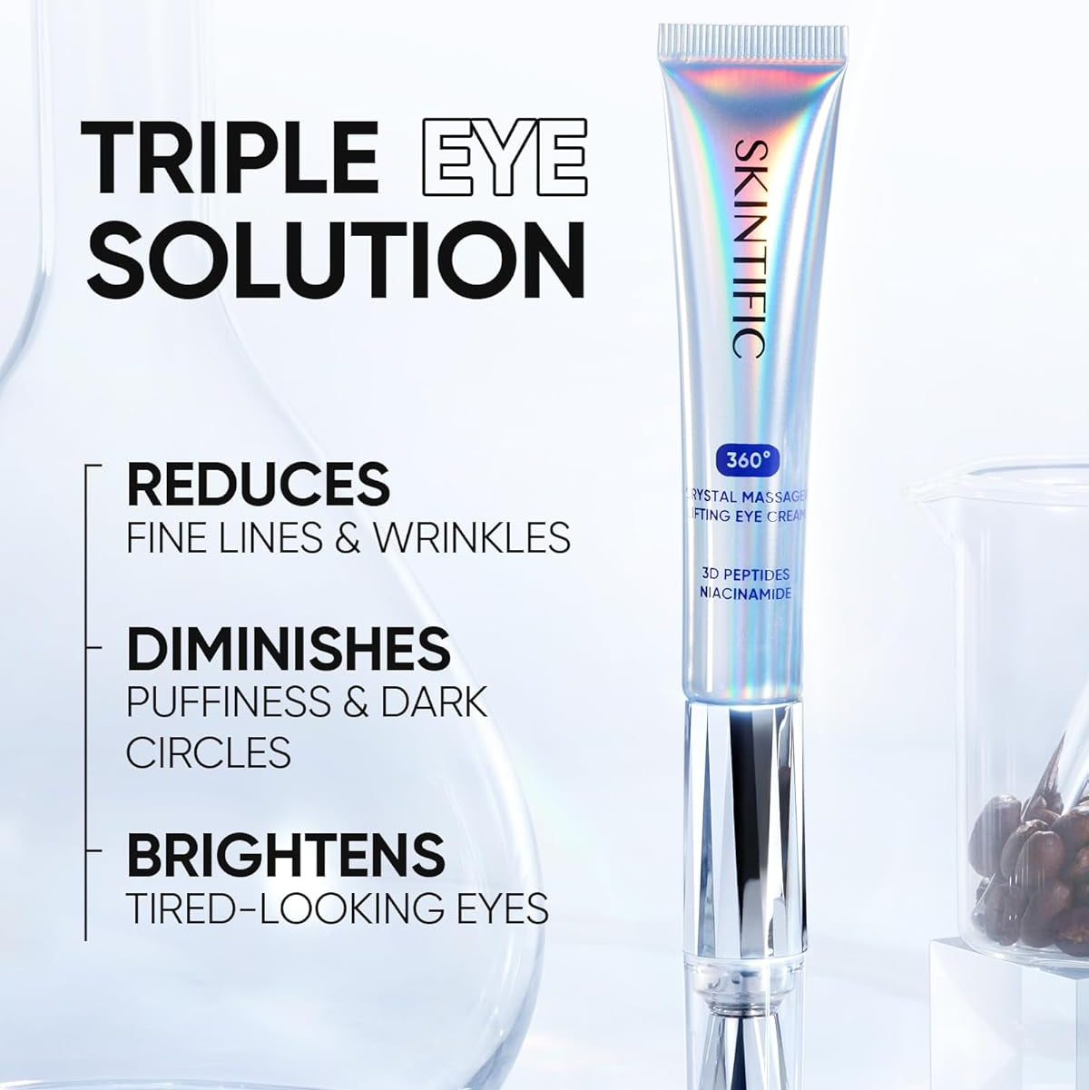 Crema lifting para el contorno de ojos con masajeador de cristal de 360°