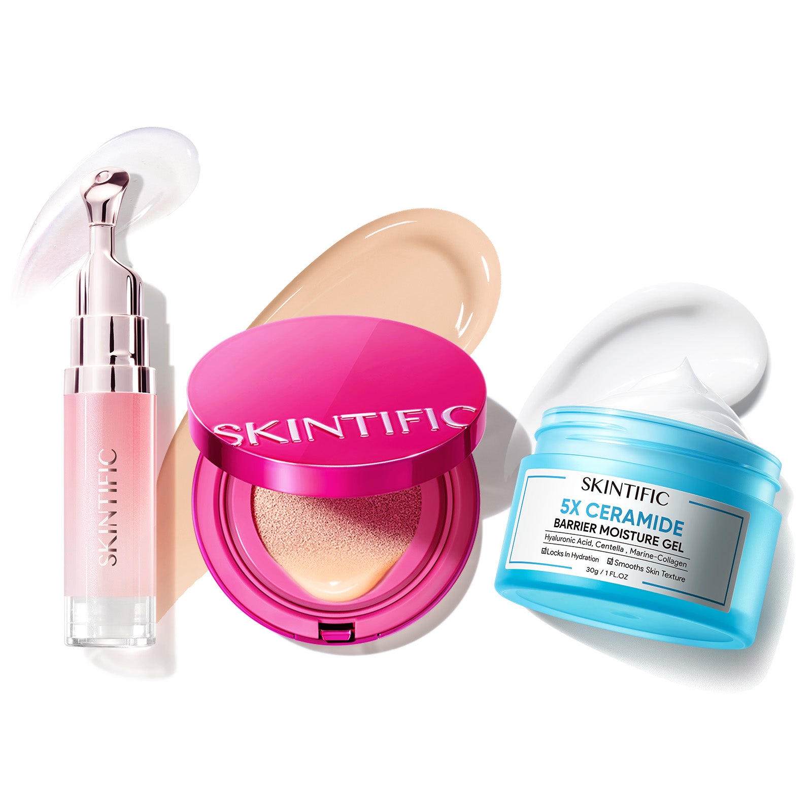 Sérum labial + Cushion de cobertura + Hidratante reparador de barrera con 5X ceramidas