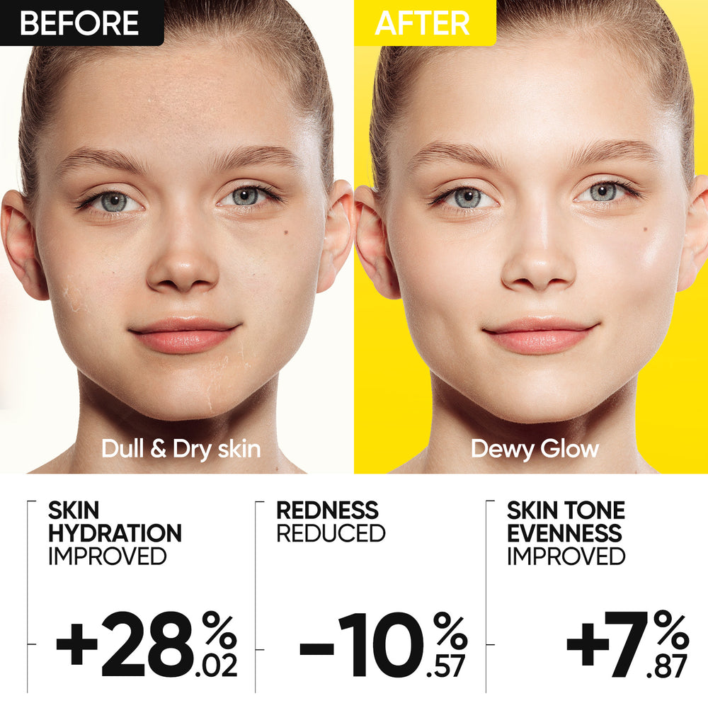 Dewy glowing skin after using SKINTIFIC Radiance Booster Serum Spray