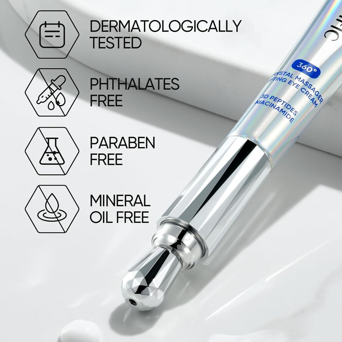Crema lifting para el contorno de ojos con masajeador de cristal de 360°